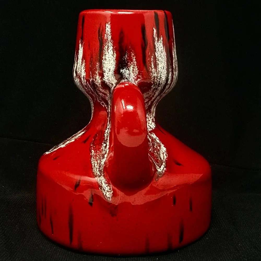 Red Dripware Glaze Black White Candleholder Vase Handthrown Pottery Eclectic  4